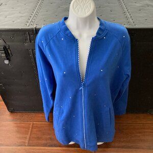 Quacker Factory Royal Blue Rhinestones Zip Jacket Small